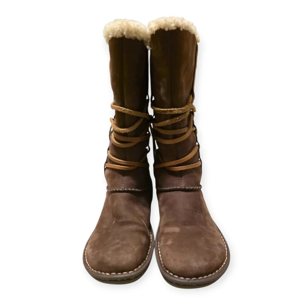 UGG Catalina 1634 Suede & Shearling Women's Tan Shearling Lace-Up Tall Boots